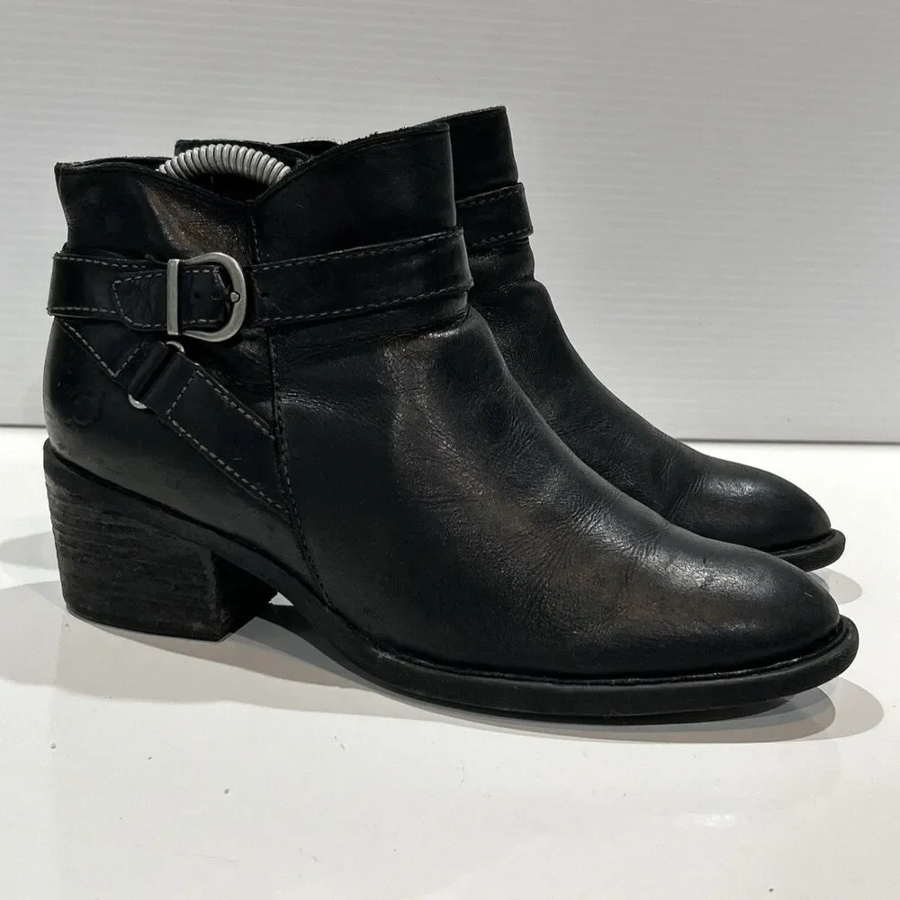 Born Moto Biker Style Comfort Sole Leather Boots Womens 8 M Ankle Zip